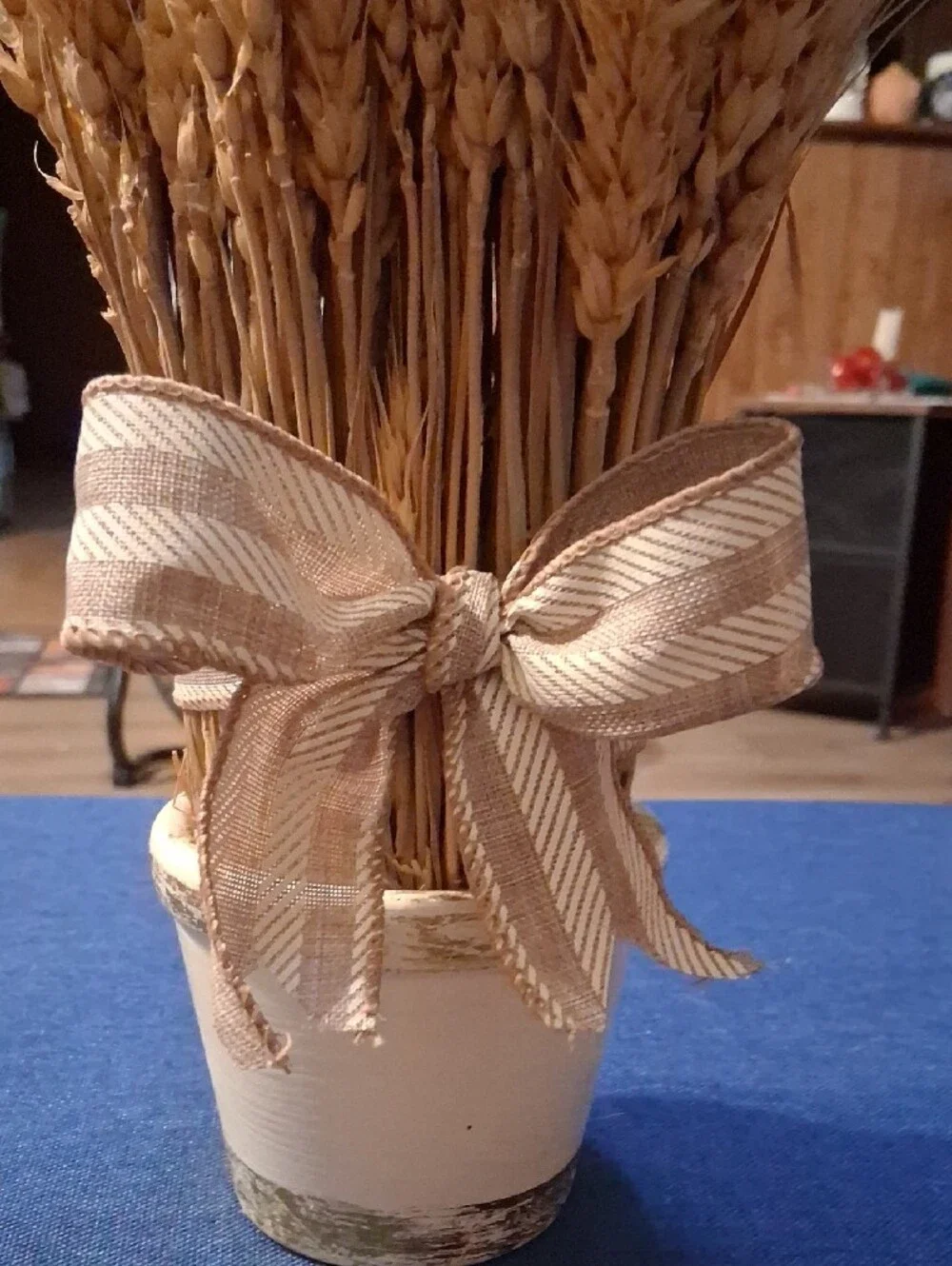 Natural Wheat Bundle in Cream Vase with Tan Bow